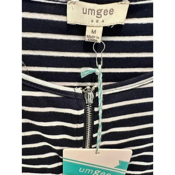 NWT Umgee Navy & White Striped 1/4 Zip Mini Tunic Dress Size Medium - Picture 3 of 4